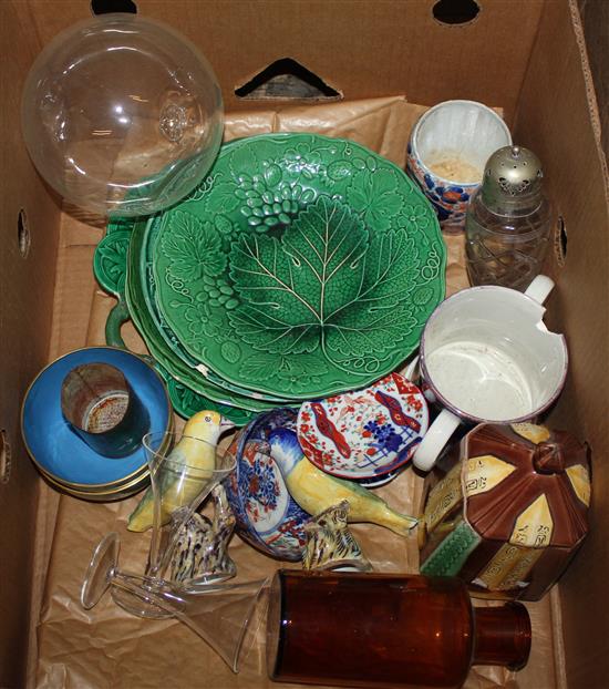 Green leaf plates, cloisonne bowls etc